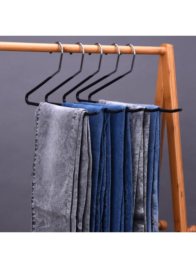 10 PCS Non Slip Pants Hangers  Open Ended Easy Slid Slacks Hangers, Durable Anti-Rust Space Saving Metal Jeans Hangers, Chrome and Black Friction - Image 2
